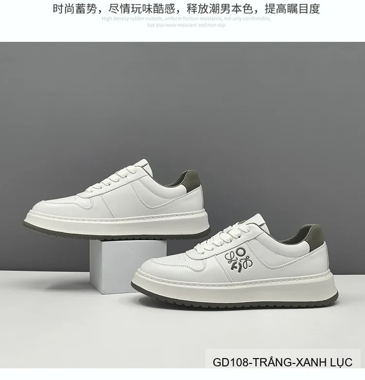 GD108 - Giày thể thao nam da bò thật đế trắng phối màu xanh lục và đen - ảnh 8
