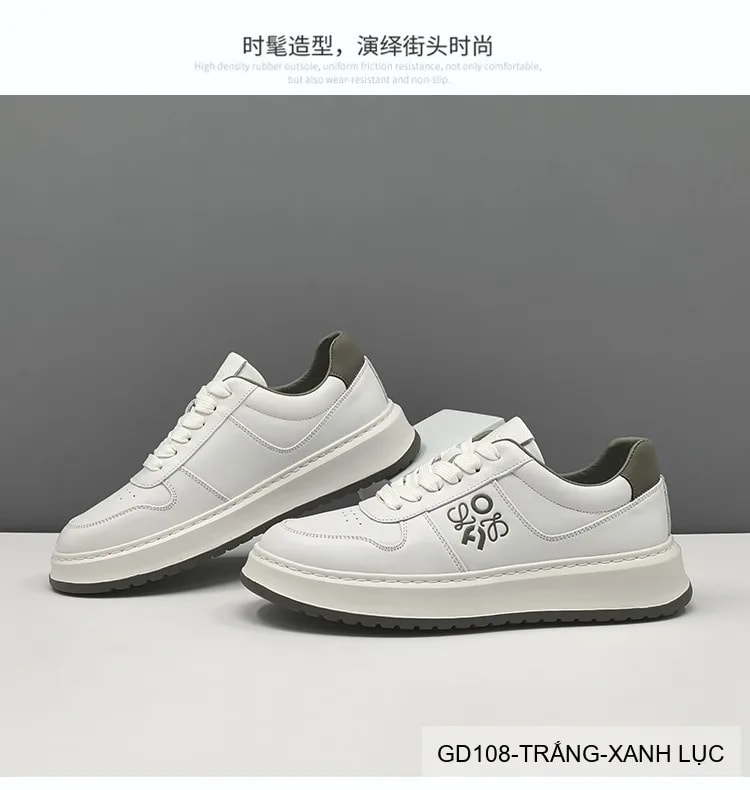 GD108 - Giày thể thao nam da bò thật đế trắng phối màu xanh lục và đen - ảnh 5