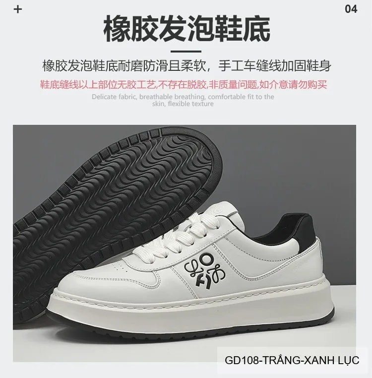 GD108 - Giày thể thao nam da bò thật đế trắng phối màu xanh lục và đen - ảnh 10