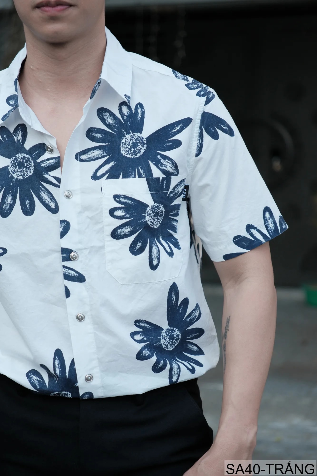 SA40 - Áo sơ mi nam tay ngắn họa tiết hoa cúc, phong cách Hàn Quốc, chất cotton thoáng mát - ảnh 7