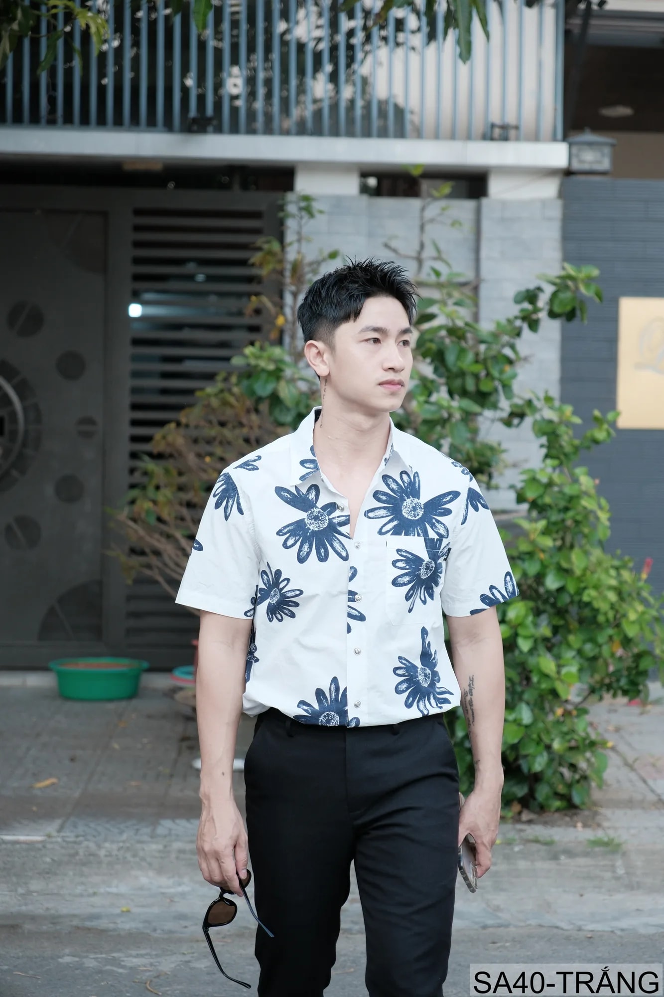 SA40 - Áo sơ mi nam tay ngắn họa tiết hoa cúc, phong cách Hàn Quốc, chất cotton thoáng mát - ảnh 3