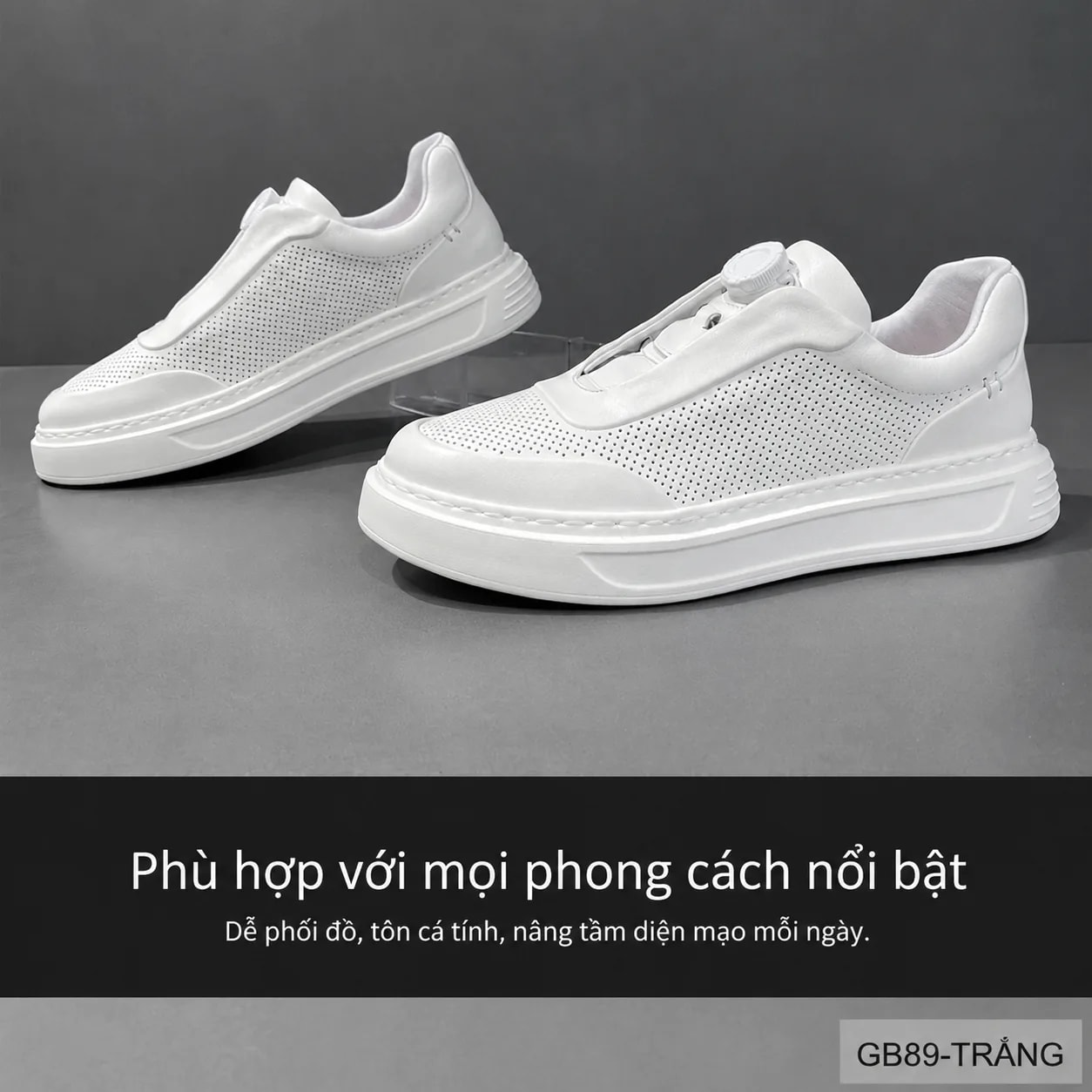 GB89 - Giày da nam trắng phong cách châu Âu, đế dày thoáng khí, dễ phối đồ hàng ngày - ảnh 7