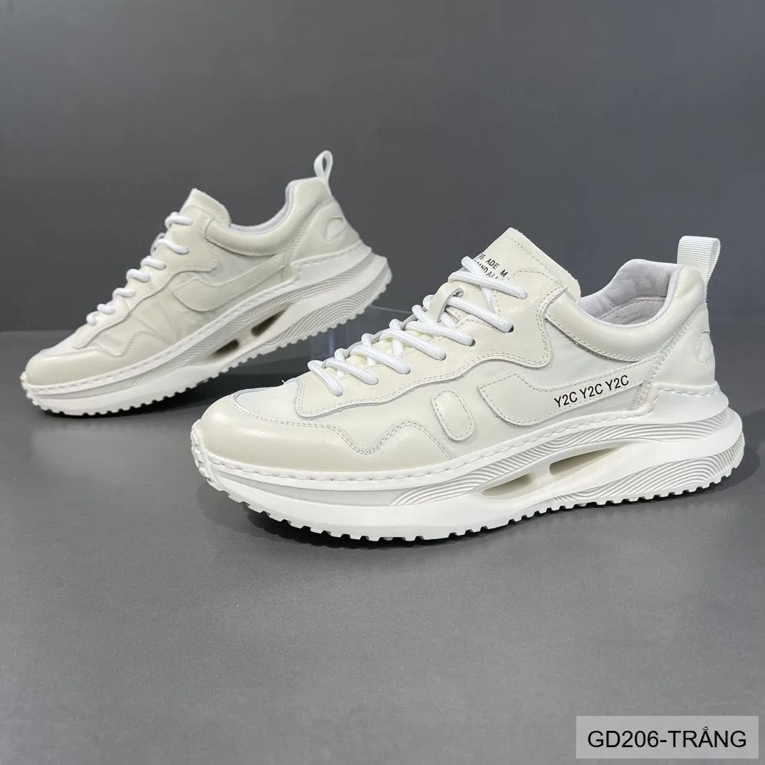 GD206 - Giày nam thể thao đế dày kiểu dad shoes da bò đầu, màu trắng thời thượng - video 1
