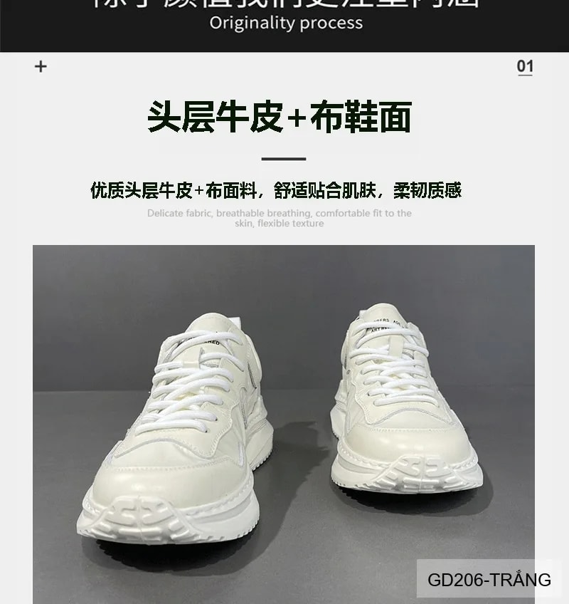 GD206 - Giày nam thể thao đế dày kiểu dad shoes da bò đầu, màu trắng thời thượng - ảnh 16