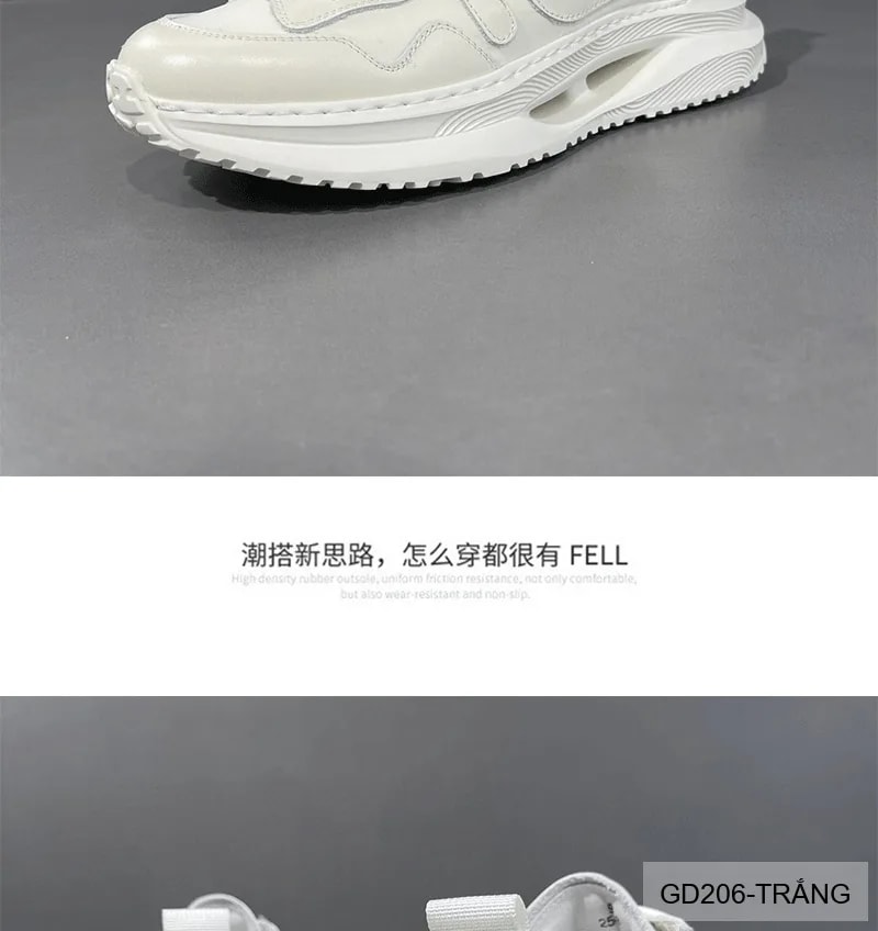 GD206 - Giày nam thể thao đế dày kiểu dad shoes da bò đầu, màu trắng thời thượng - ảnh 11