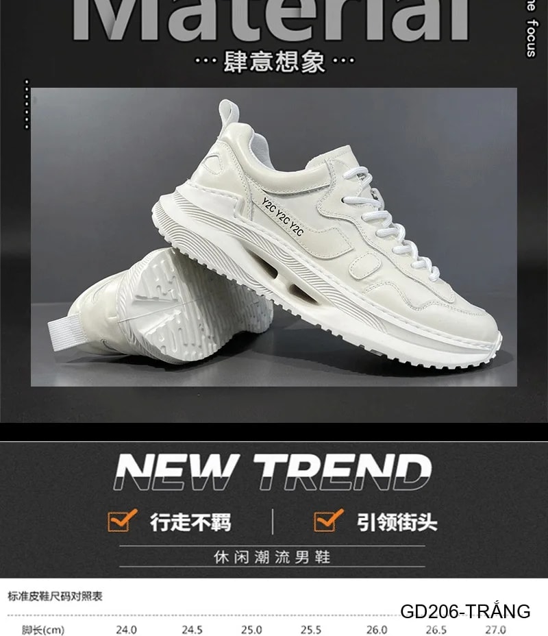 GD206 - Giày nam thể thao đế dày kiểu dad shoes da bò đầu, màu trắng thời thượng - ảnh 14