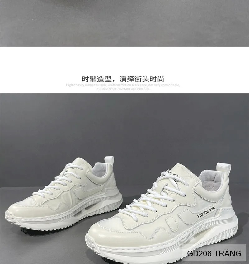GD206 - Giày nam thể thao đế dày kiểu dad shoes da bò đầu, màu trắng thời thượng - ảnh 9