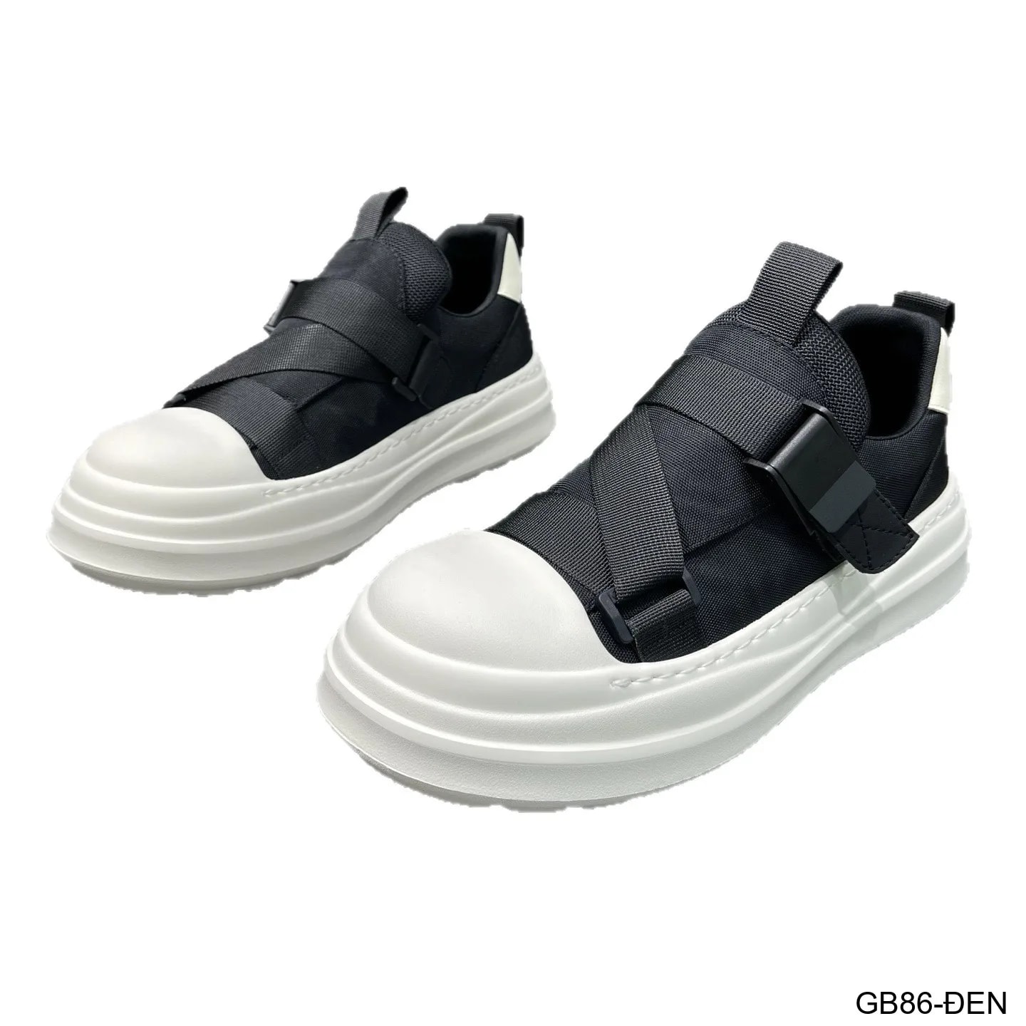 GB86 - Giày vải nam kiểu Hàn, đế dày êm, khóa cài tiện lợi, màu đen trơn, thời trang casual - ảnh 6