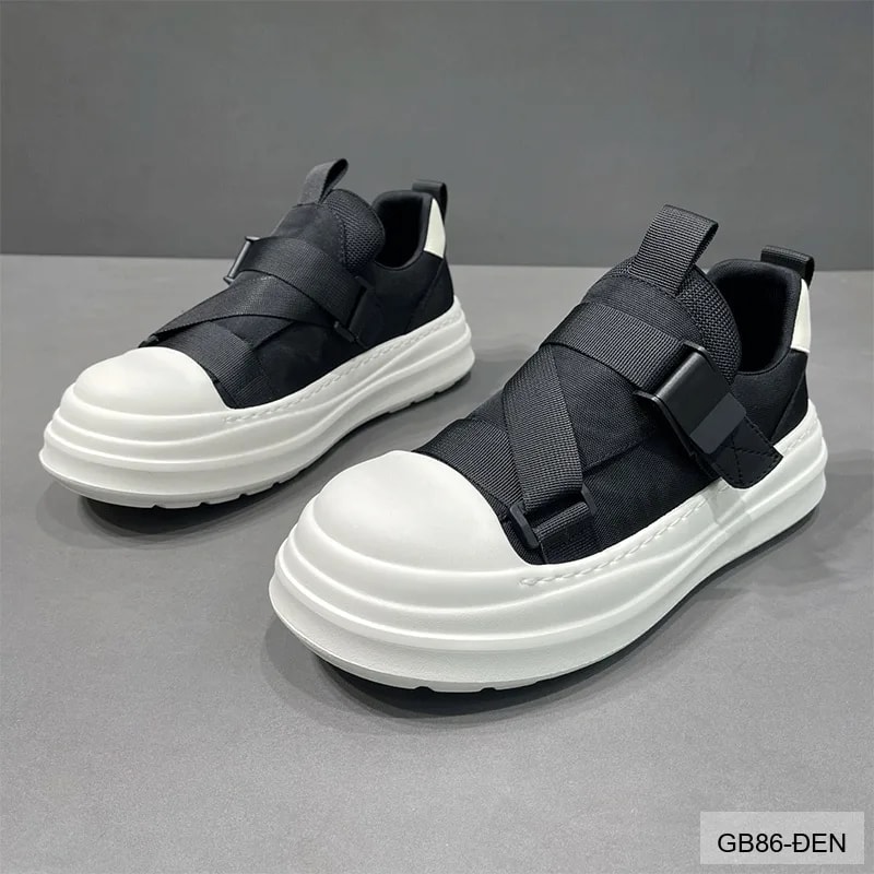 GB86 - Giày vải nam kiểu Hàn, đế dày êm, khóa cài tiện lợi, màu đen trơn, thời trang casual - ảnh 13