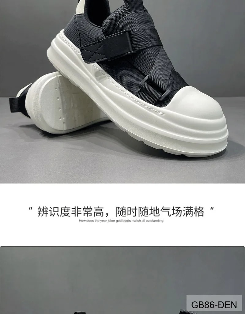 GB86 - Giày vải nam kiểu Hàn, đế dày êm, khóa cài tiện lợi, màu đen trơn, thời trang casual - ảnh 8