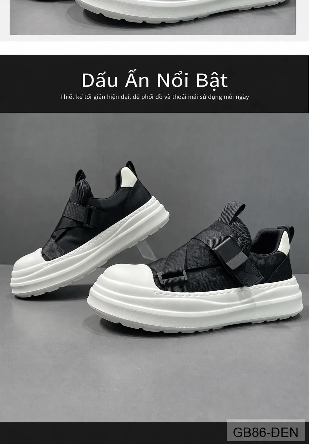 GB86 - Giày vải nam kiểu Hàn, đế dày êm, khóa cài tiện lợi, màu đen trơn, thời trang casual - ảnh 10