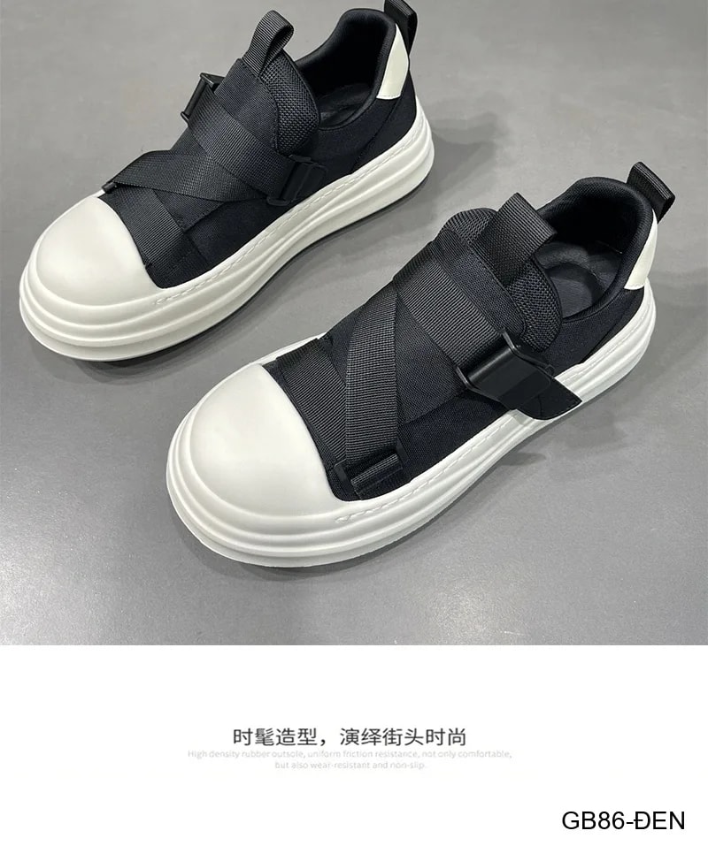 GB86 - Giày vải nam kiểu Hàn, đế dày êm, khóa cài tiện lợi, màu đen trơn, thời trang casual - ảnh 12