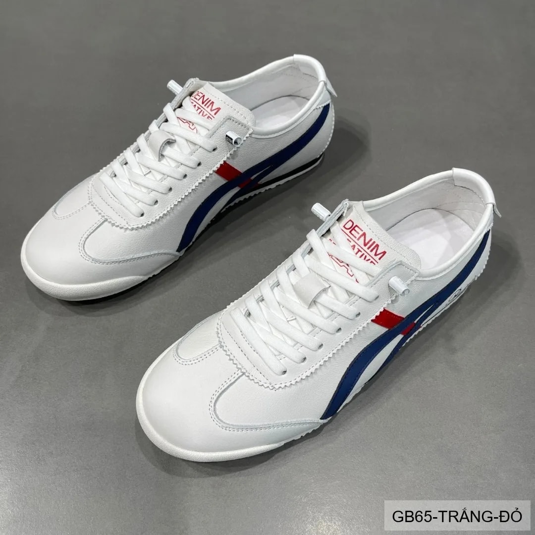GB65 - Giày nam da bò trắng phối xanh lá đỏ đế mềm phong cách thể thao thanh lịch - ảnh 2