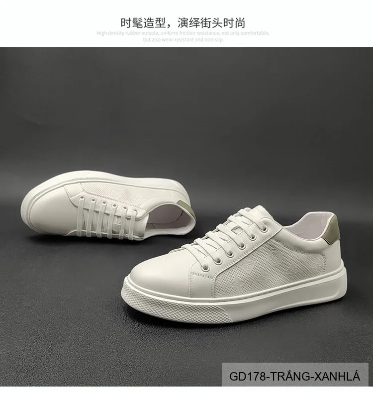 GD178 - Giày thể thao nam da thật trắng phối màu xanh lá đen phong cách châu Âu - ảnh 12
