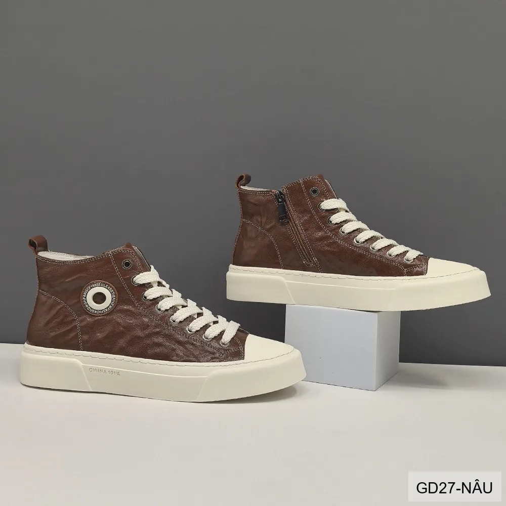 GD27 - Giày thể thao cao cổ nam da thật phối màu thời thượng, đế trắng êm ái - ảnh 4