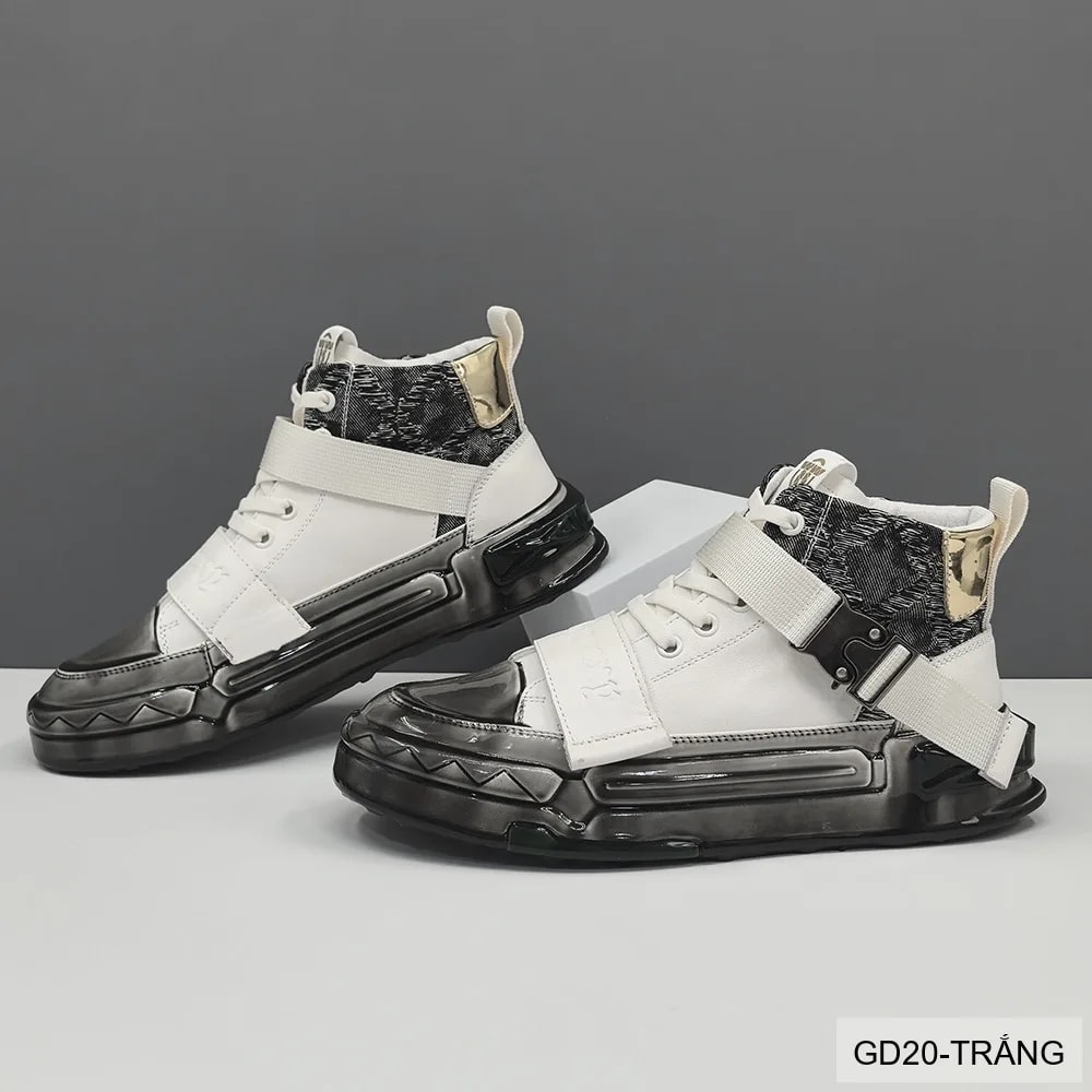 GD20 - Giày thể thao nam đế dày cao cổ phong cách retro, tăng chiều cao, thoáng khí, phối màu trắng đen - ảnh 3