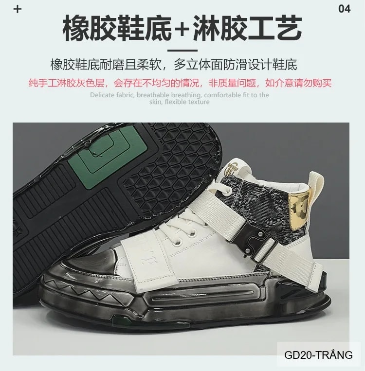 GD20 - Giày thể thao nam đế dày cao cổ phong cách retro, tăng chiều cao, thoáng khí, phối màu trắng đen - ảnh 14