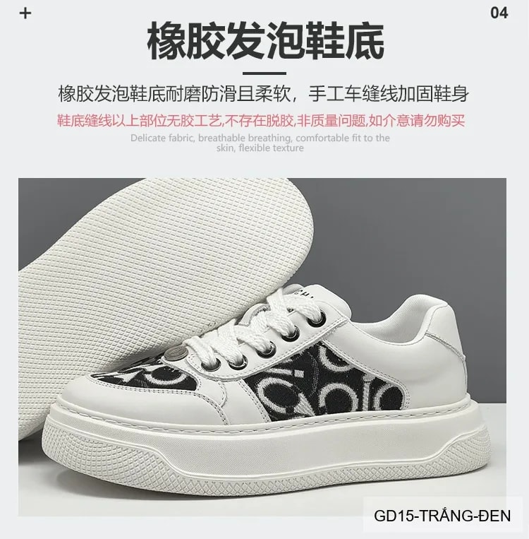 GD15 - Giày thể thao nam đế dày tăng chiều cao, thoáng khí, phối màu trắng đen - ảnh 16