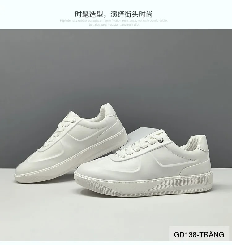 GD138 - Giày thể thao nam da thật phong cách Châu Âu, trắng đen sang trọng, đế thấp êm chân - ảnh 5