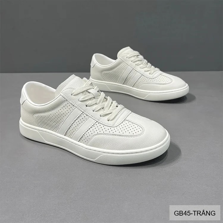 GB45 - Giày thể thao nam da thật đục lỗ thoáng khí, phong cách châu Âu sang trọng, trắng và trắng-xanh - ảnh 8