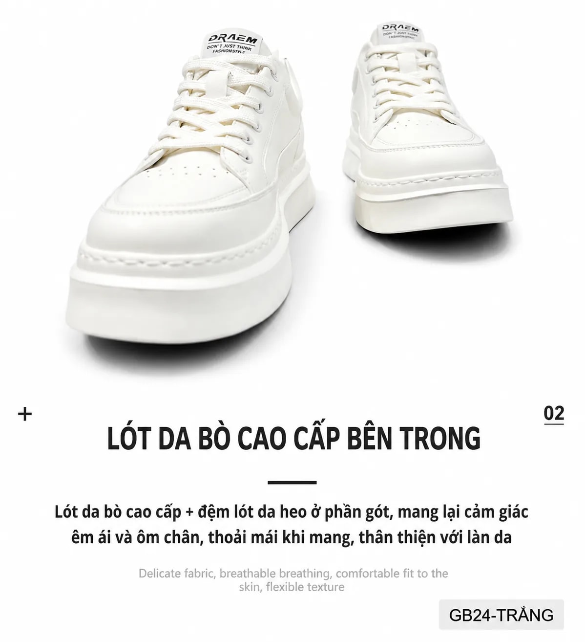 GB24 - Giày nam da thật phong cách châu Âu, trắng đen thời thượng, đế dày êm ái - ảnh 7
