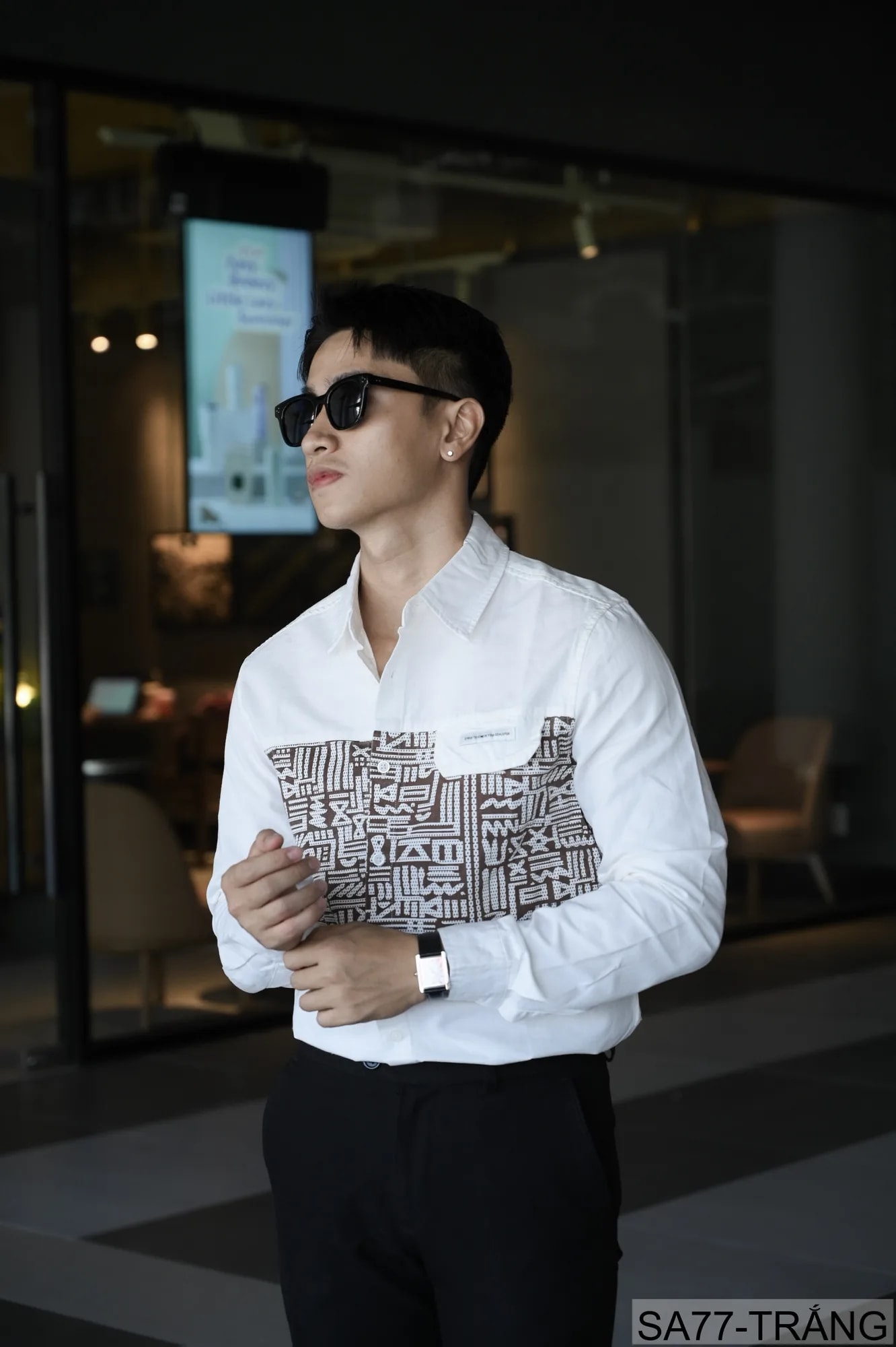 SA77 - Áo sơ mi nam dài tay phong cách Nhật, chất cotton 100%, form rộng thoải mái, họa tiết nghệ thuật độc đáo - ảnh 4