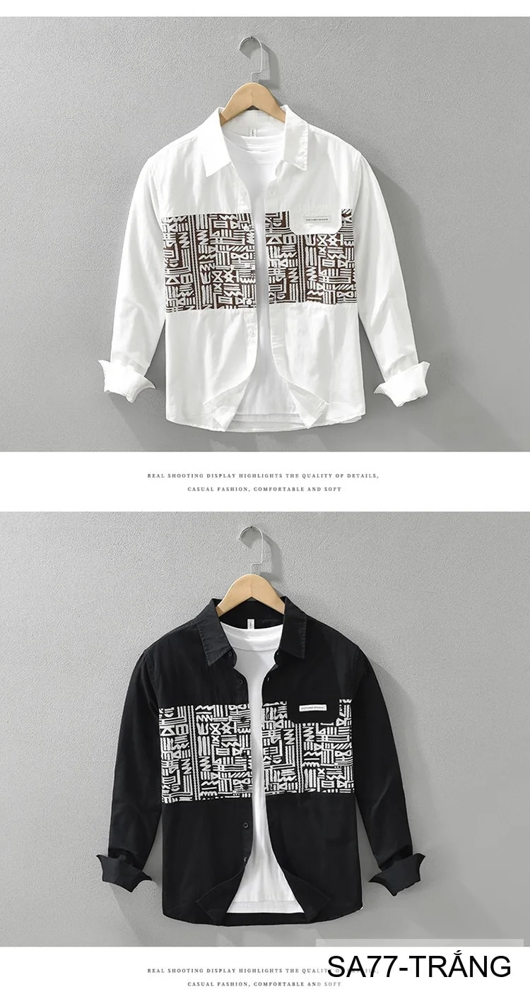 SA77 - Áo sơ mi nam dài tay phong cách Nhật, chất cotton 100%, form rộng thoải mái, họa tiết nghệ thuật độc đáo - ảnh 9
