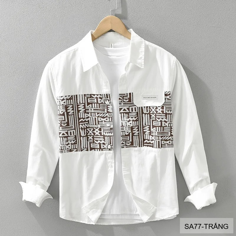 SA77 - Áo sơ mi nam dài tay phong cách Nhật, chất cotton 100%, form rộng thoải mái, họa tiết nghệ thuật độc đáo - video 1