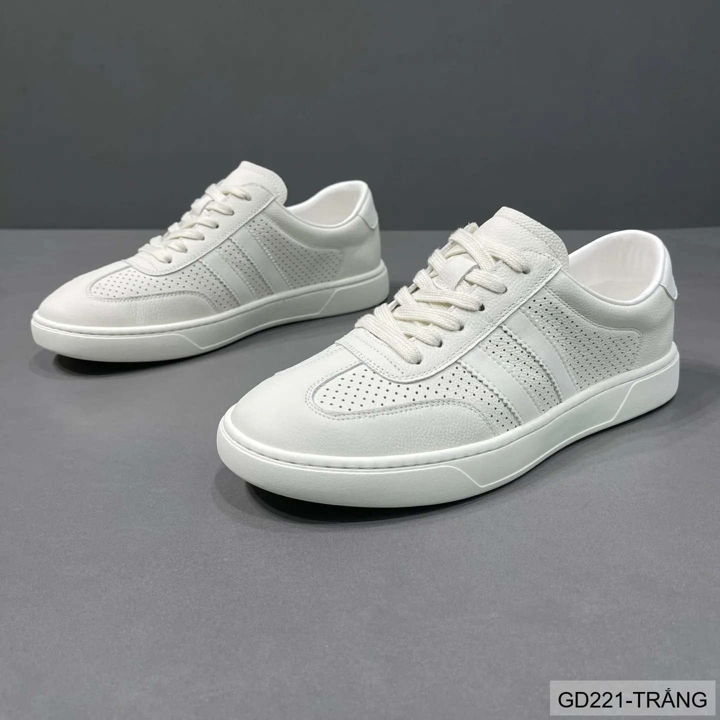 GD221 - Giày thể thao nam da thật đục lỗ, phong cách châu Âu, trắng sang trọng, thoáng khí mùa hè - ảnh 3