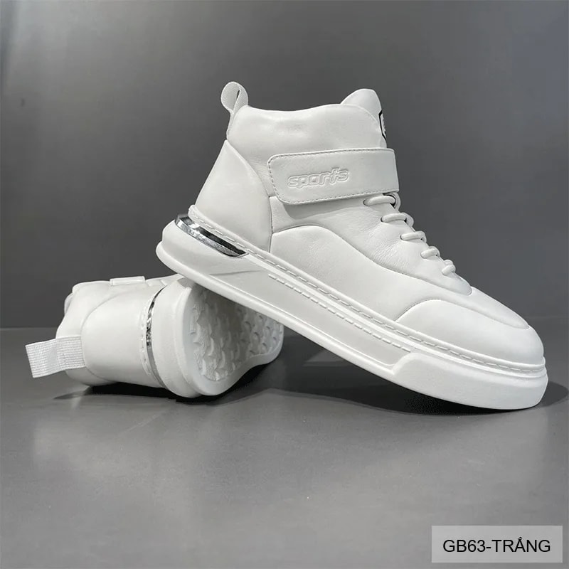 GB63 - Giày thể thao nam cao cổ trắng, đế dày thời trang, da thật mềm êm, phối đồ dễ dàng - ảnh 12