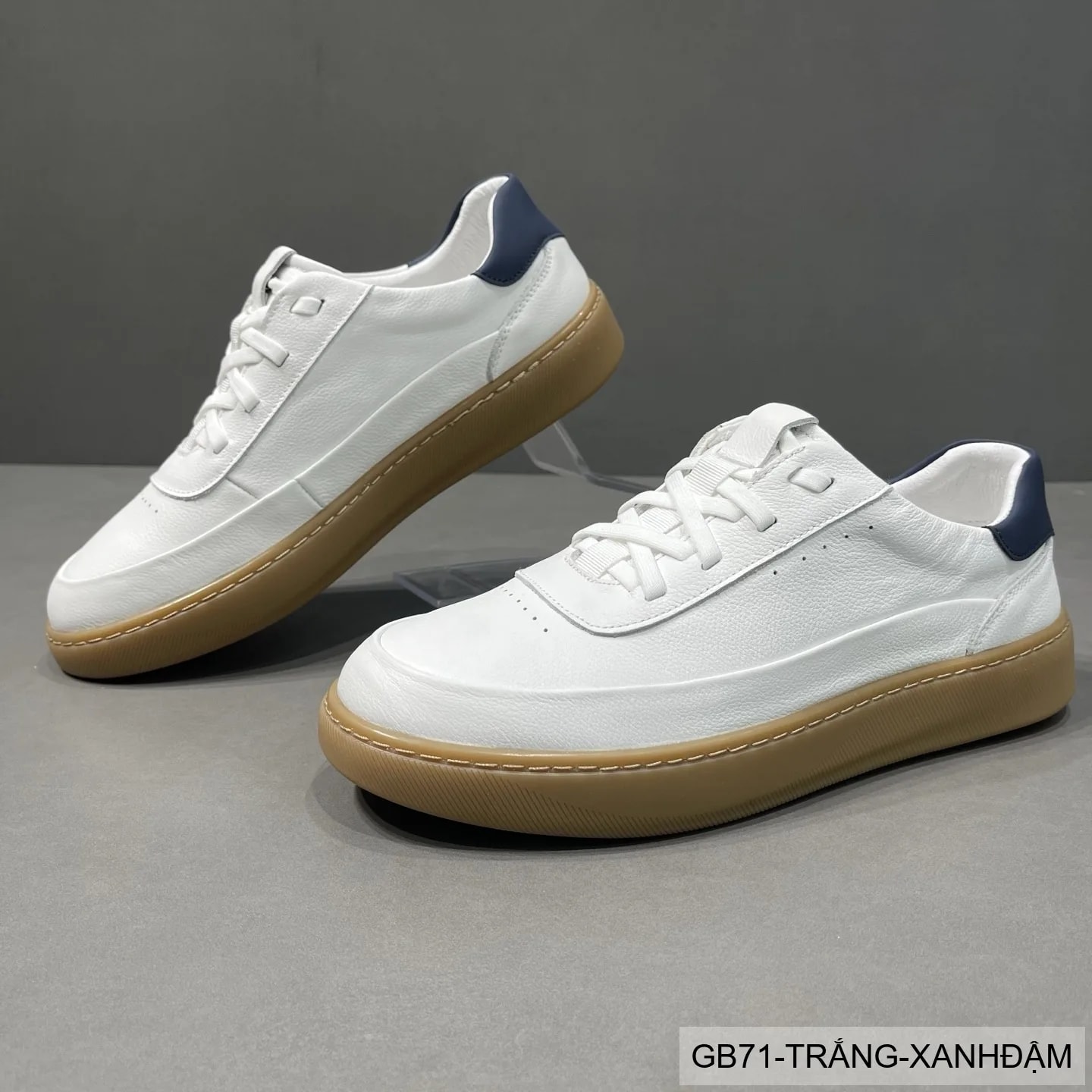 GB71 - Giày thể thao nam da bò trắng đen cổ thấp đế gumm nền mềm thời trang - ảnh 1