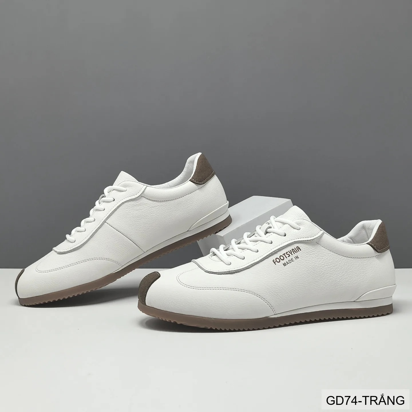 GD74 - Giày thể thao nam da thật cao cấp phong cách Hàn, phối màu khối trắng đen sang trọng - ảnh 3