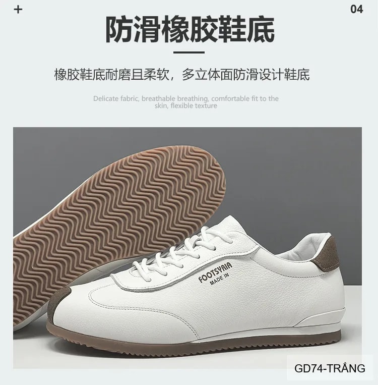 GD74 - Giày thể thao nam da thật cao cấp phong cách Hàn, phối màu khối trắng đen sang trọng - ảnh 16