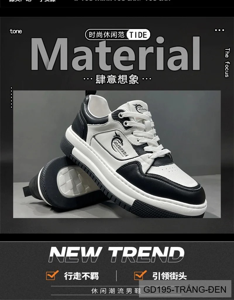 GD195 - Giày nam da bò cao cấp phối màu trắng đen, kiểu dáng thể thao casual thời thượng 2026 - ảnh 9