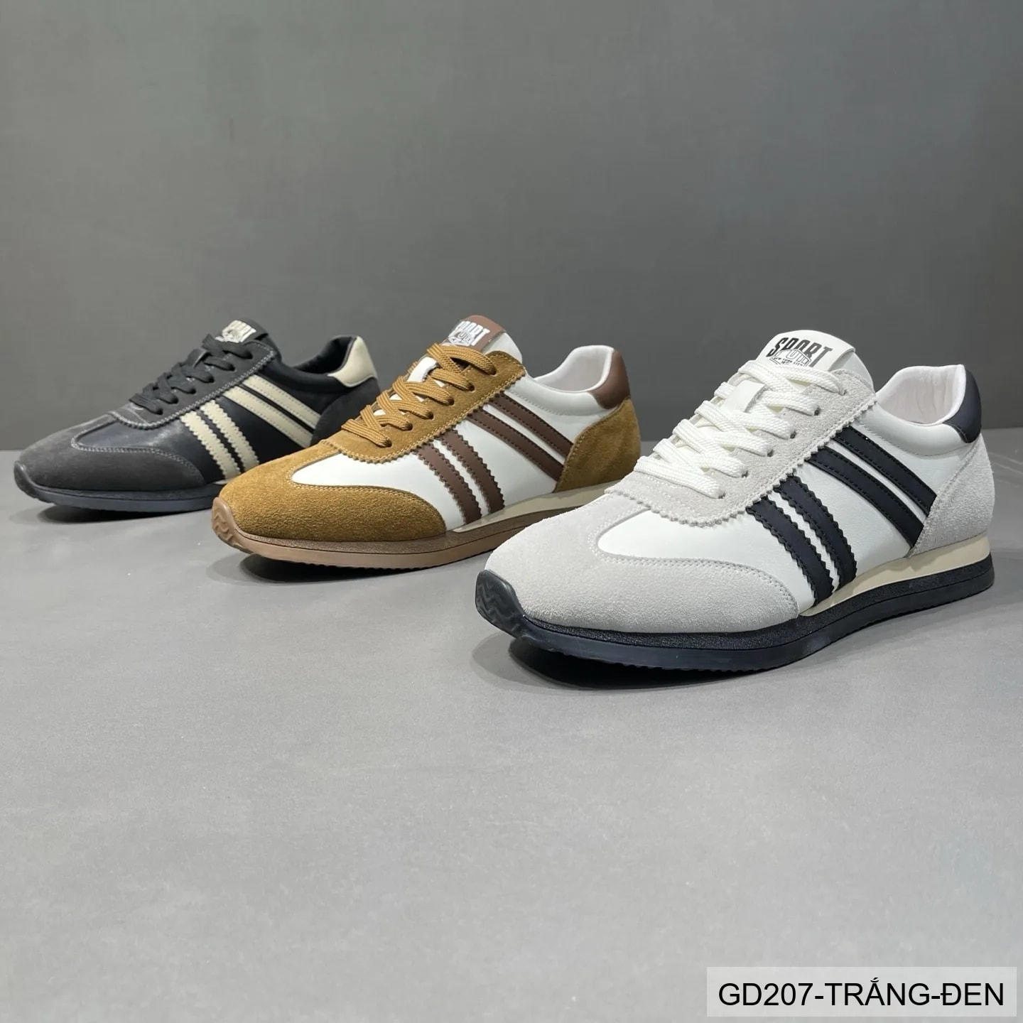 GD207 - Giày thể thao nam cổ thấp kiểu dad shoes, phối 3 sọc, đế bằng, thoáng khí, đa dụng cho hàng ngày - ảnh 3