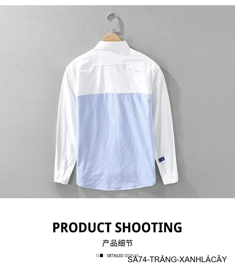 SA74 - Áo sơ mi nam dài tay Oxford kiểu Nhật, form rộng, chất cotton 100%, phối màu trắng xanh lá/xám - ảnh 11