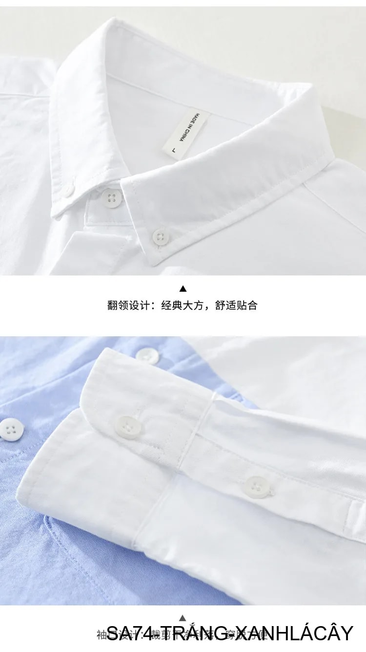 SA74 - Áo sơ mi nam dài tay Oxford kiểu Nhật, form rộng, chất cotton 100%, phối màu trắng xanh lá/xám - ảnh 12