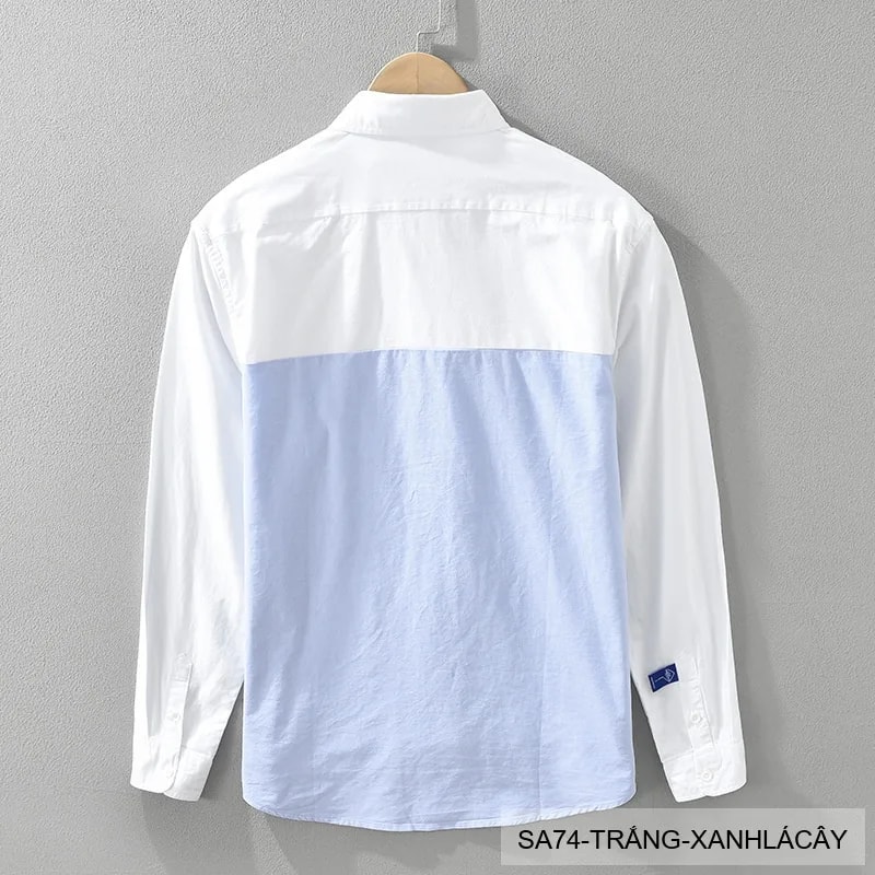 SA74 - Áo sơ mi nam dài tay Oxford kiểu Nhật, form rộng, chất cotton 100%, phối màu trắng xanh lá/xám - ảnh 8