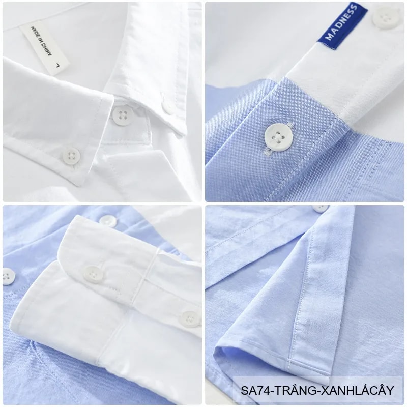 SA74 - Áo sơ mi nam dài tay Oxford kiểu Nhật, form rộng, chất cotton 100%, phối màu trắng xanh lá/xám - ảnh 9