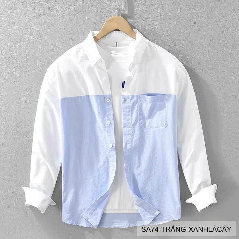 SA74 - Áo sơ mi nam dài tay Oxford kiểu Nhật, form rộng, chất cotton 100%, phối màu trắng xanh lá/xám - video 1