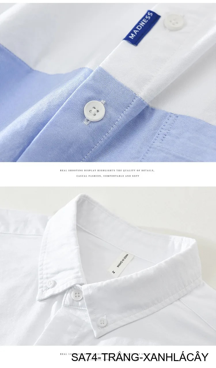 SA74 - Áo sơ mi nam dài tay Oxford kiểu Nhật, form rộng, chất cotton 100%, phối màu trắng xanh lá/xám - ảnh 13