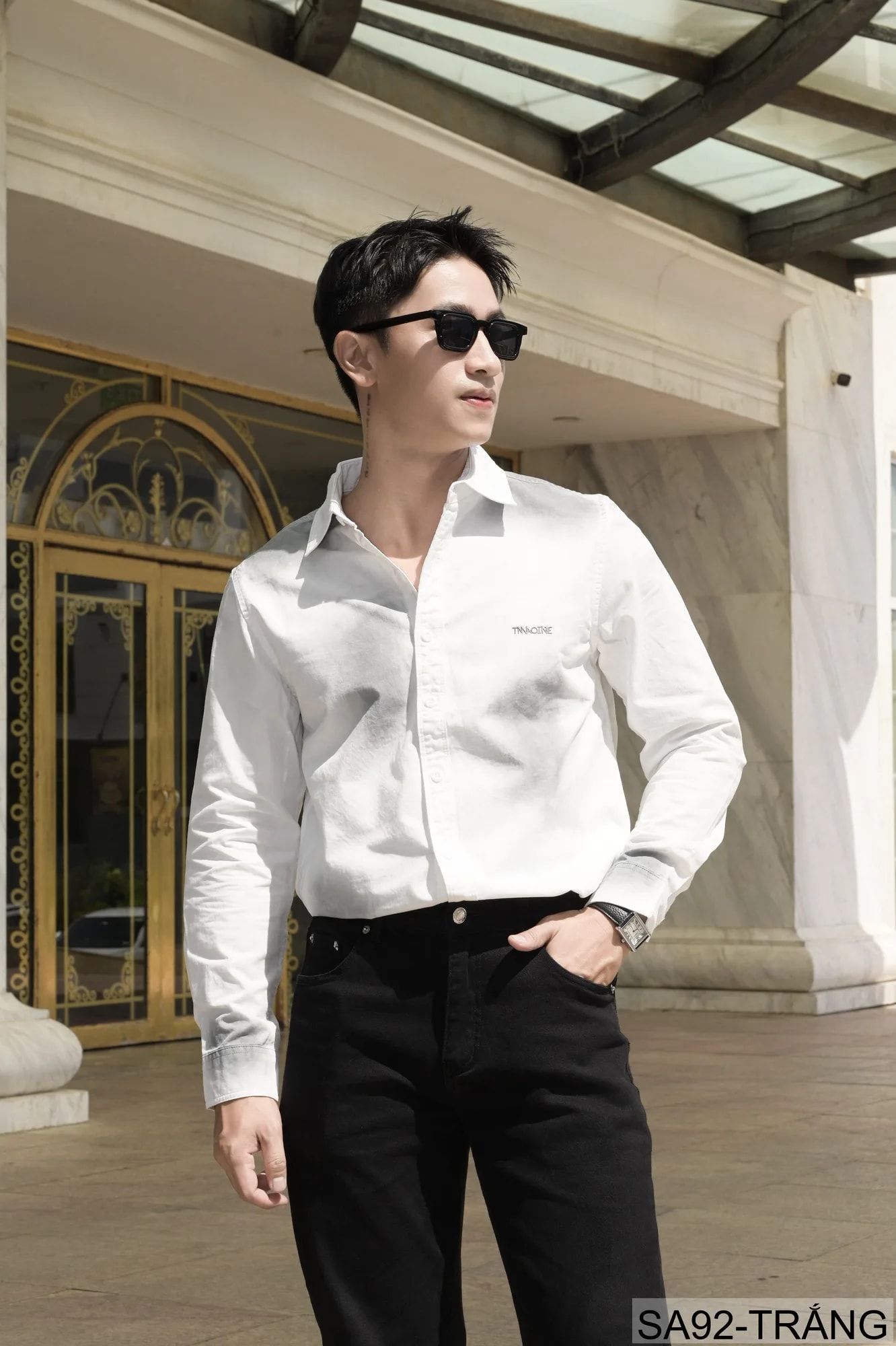 SA92 - Áo Sơ Mi Nam Tay Dài Phong Cách Nhật Bản Chất Cotton 100% Thiết Kế Thêu Nhỏ Thời Trang - ảnh 1