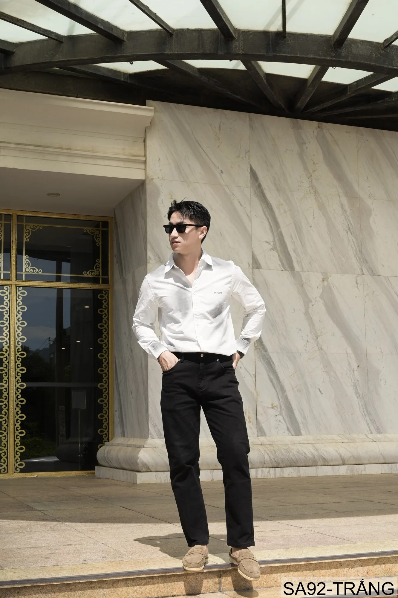 SA92 - Áo Sơ Mi Nam Tay Dài Phong Cách Nhật Bản Chất Cotton 100% Thiết Kế Thêu Nhỏ Thời Trang - ảnh 2
