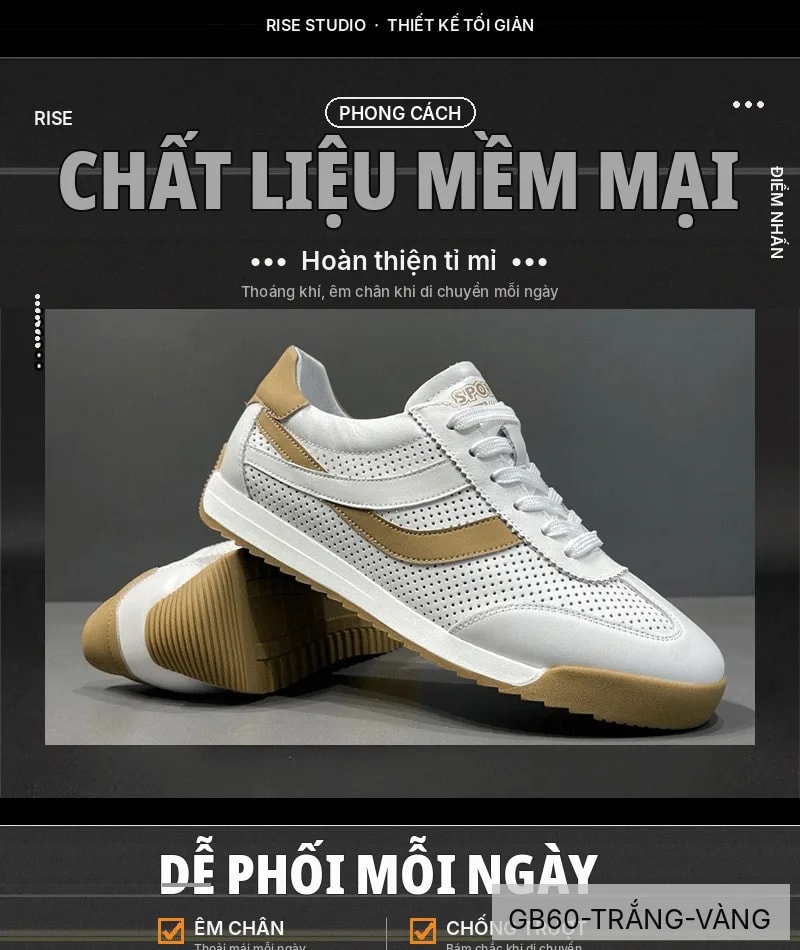 GB60 - Giày nam da thật đế bằng thoáng khí phong cách châu Âu màu trắng phối vàng xanh - ảnh 9