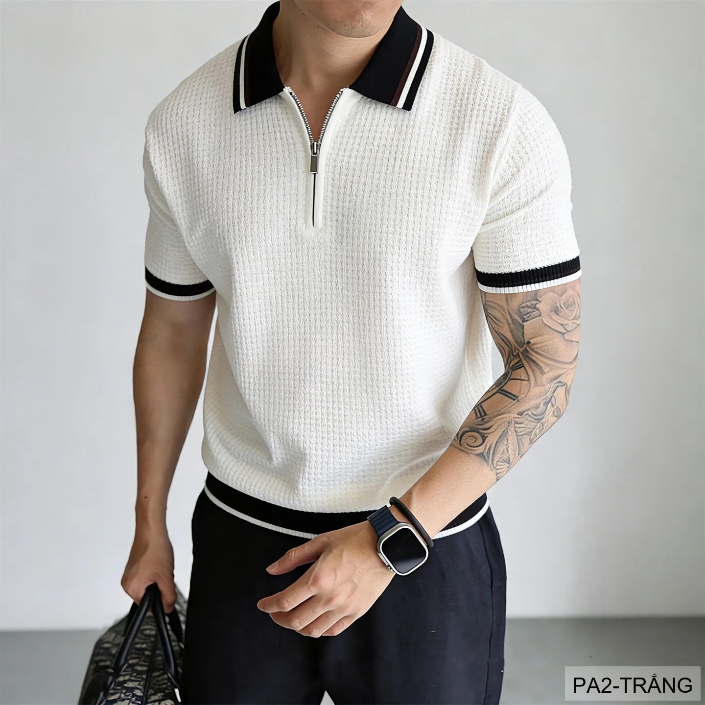 PA2 - Áo len nam tay ngắn cổ polo kiểu dệt waffle, thoáng khí, phong cách Hàn Quốc - video 1