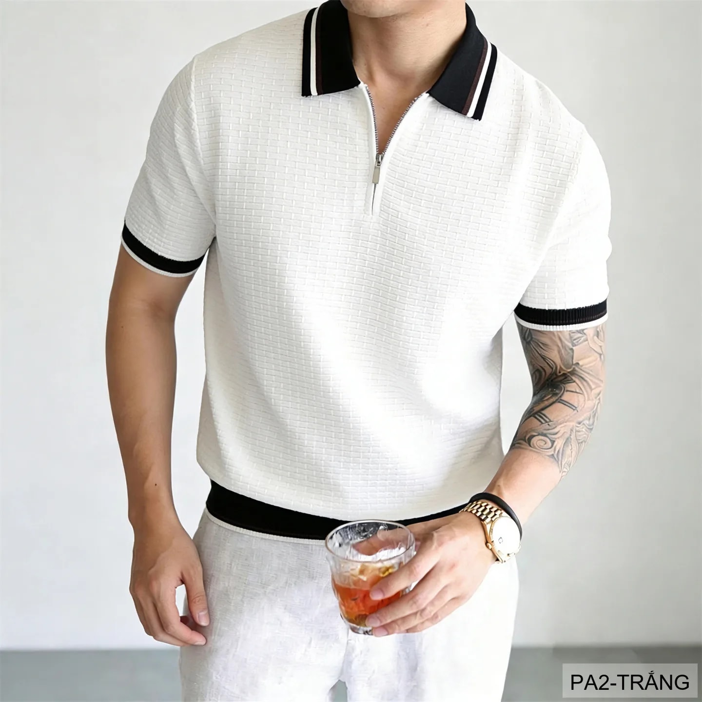 PA2 - Áo len nam tay ngắn cổ polo kiểu dệt waffle, thoáng khí, phong cách Hàn Quốc - ảnh 3
