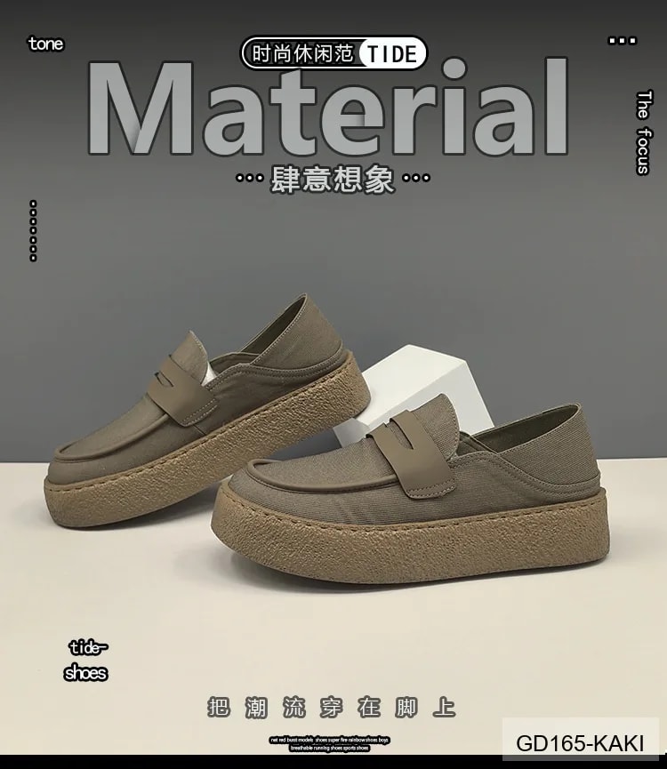 GD165 - Giày Nam Mũi Tròn Đế Bệt Phong Cách Thời Trang Kaki Đen - ảnh 12