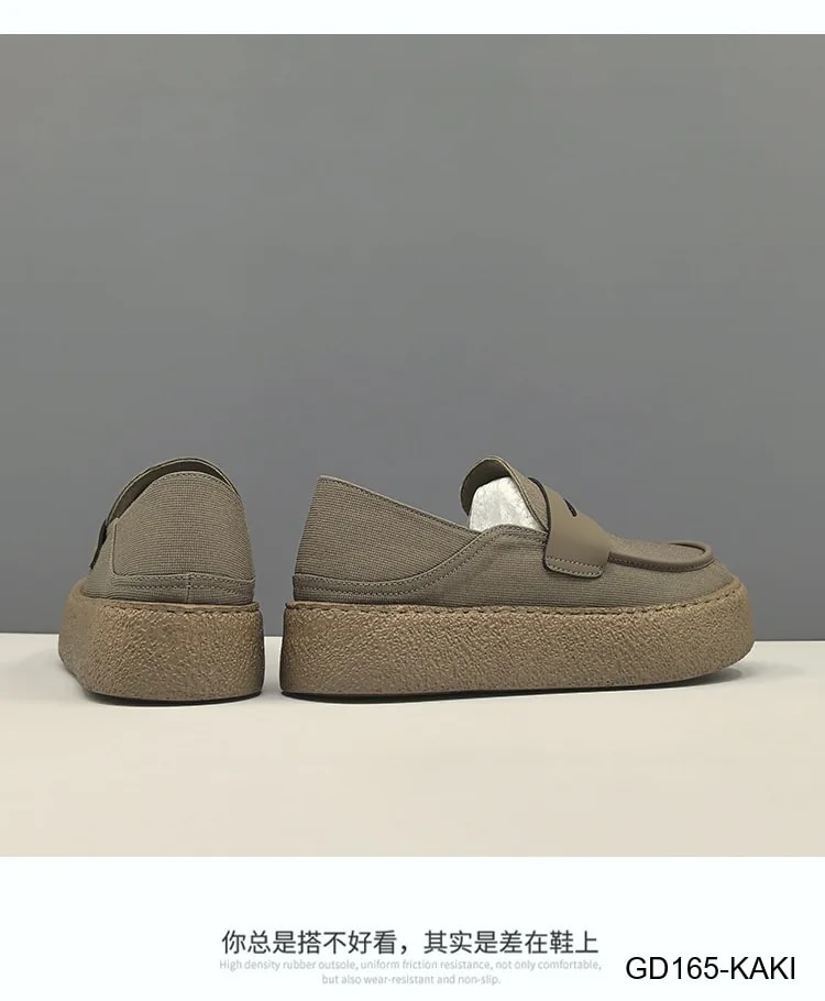 GD165 - Giày Nam Mũi Tròn Đế Bệt Phong Cách Thời Trang Kaki Đen - ảnh 8