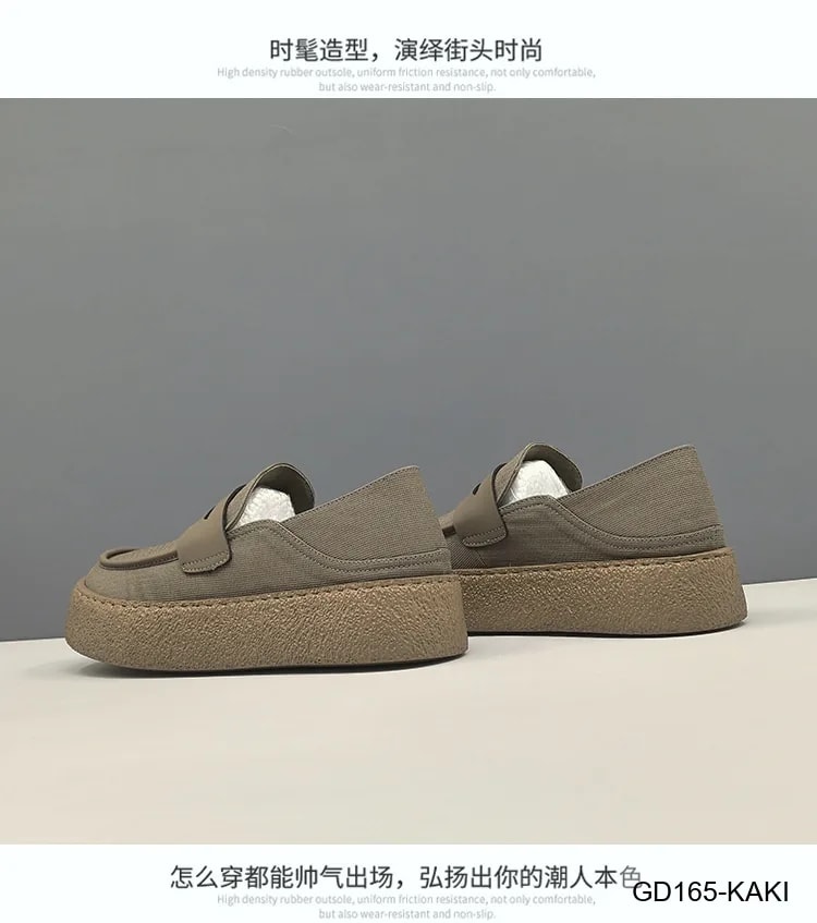 GD165 - Giày Nam Mũi Tròn Đế Bệt Phong Cách Thời Trang Kaki Đen - ảnh 7