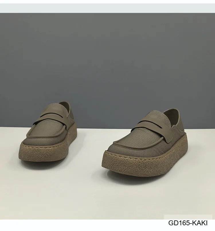 GD165 - Giày Nam Mũi Tròn Đế Bệt Phong Cách Thời Trang Kaki Đen - ảnh 11